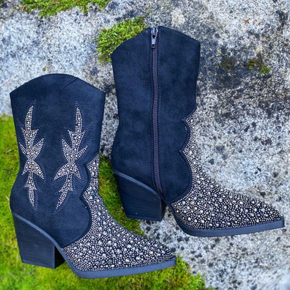 Very G Black and Silver Heeled Boots - Picture 2 of 8